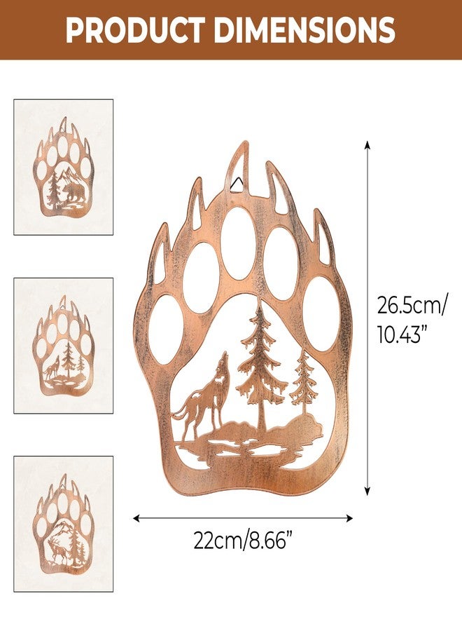 KH866 Metal Bear Paw Wall Decor Rustic Wildlife Art Hanging with Deer Bear Wolf Forest Pine Tree Cabin Lodge Hunting Wall Decoration Laser Cut 3D Artwork for Living Room Bedroom Bathroom Indoor Outdoor - Image 2